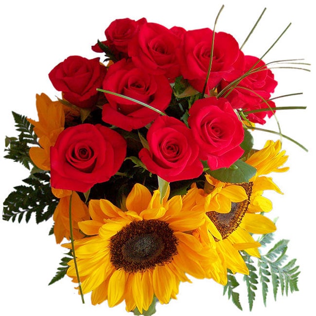 Red Roses and Sunflowers Floral Bouquet  