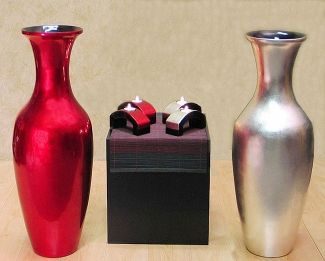 28 in. Tall Lacquer Floor Vase & Candle Holders