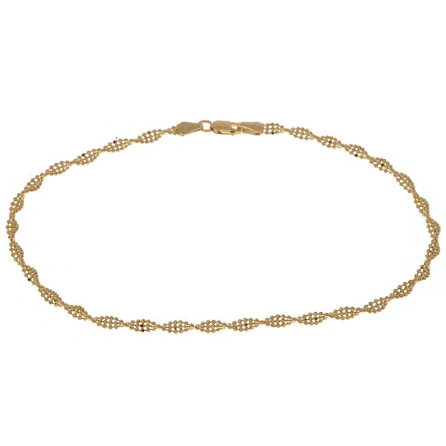 14 kt Yellow Gold Three row Beaded Anklet  