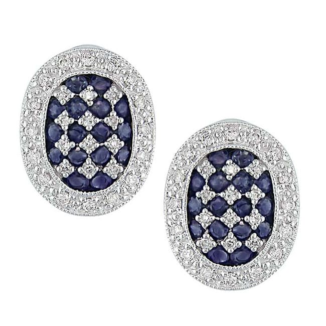 14k White Gold 1/3ct TDW Diamond Blue Sapphire Earrings