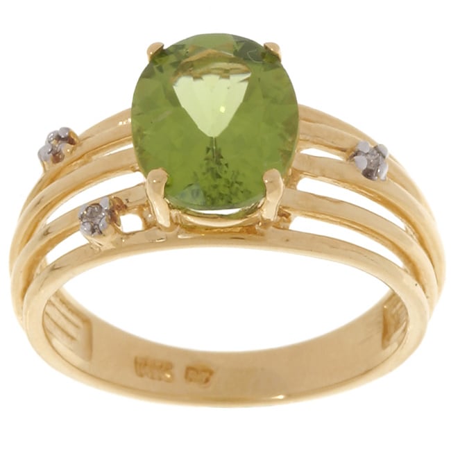 14k Yellow Gold Peridot Diamond Ring