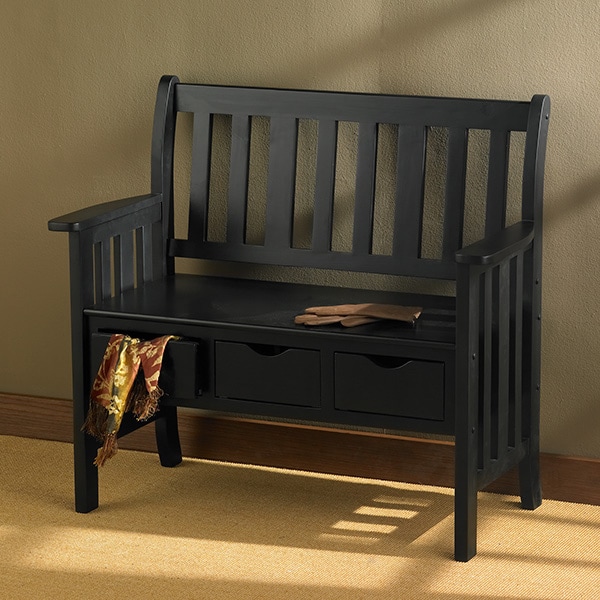 Black 3 drawer Country Bench  