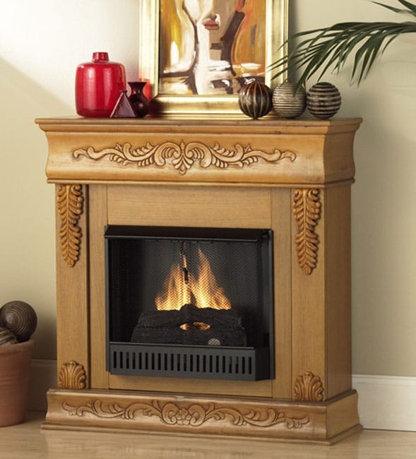 Oak Carved Ventless Fireplace  