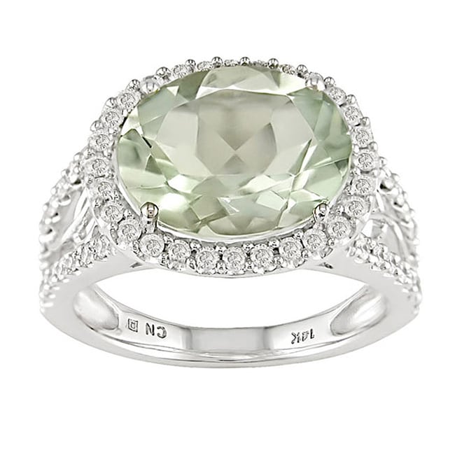 14k White Gold 1/2ctw Diamond Green Amethyst Ring  