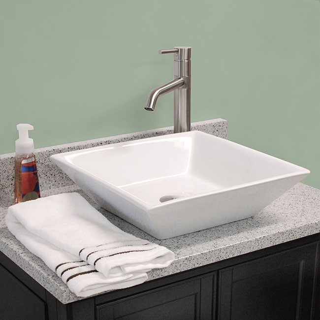 Fontaine Shallow Square Porcelain Bathroom Vessel Sink