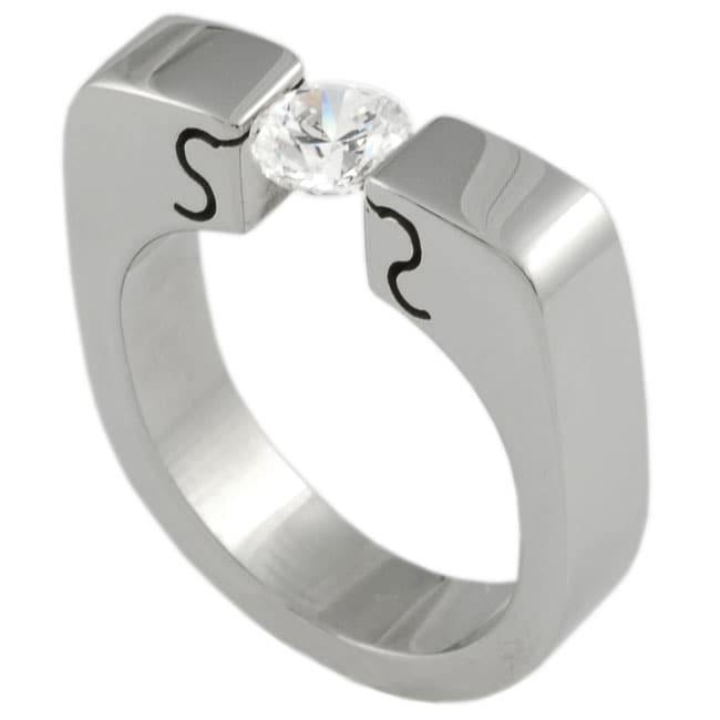 Stainless Steel Tension Set CZ Ring  