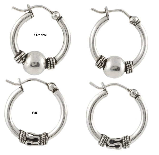 Sterling Silver Bali Style Hoop Earring Set  