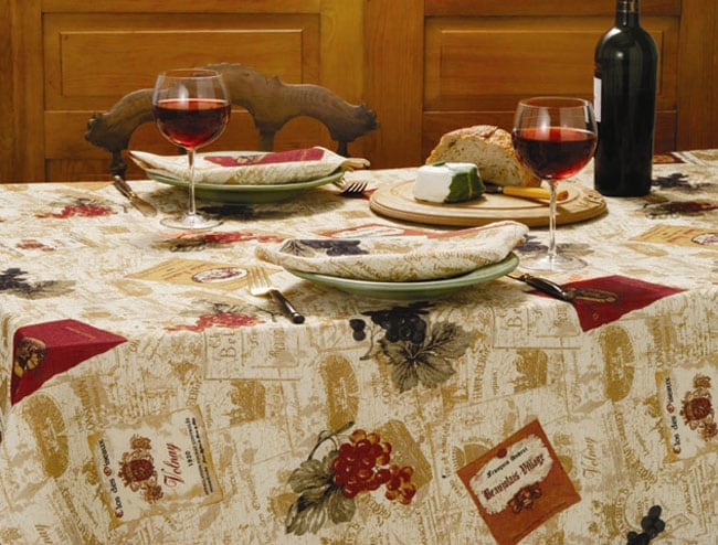 Tablecloth and Napkins Set with Wine Label Fabric  