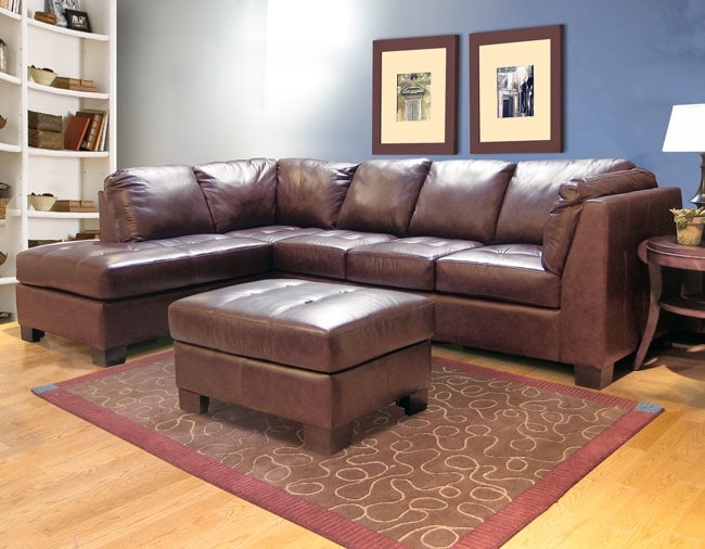 Chocolate Leather Sectional Sofa and Ottoman  