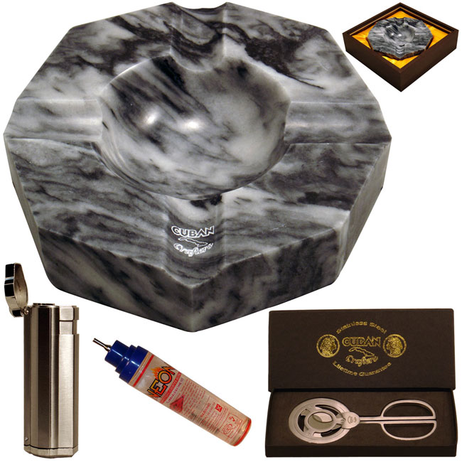 Marble Cigar Ashtray, Cutter, & Torch Lighter  