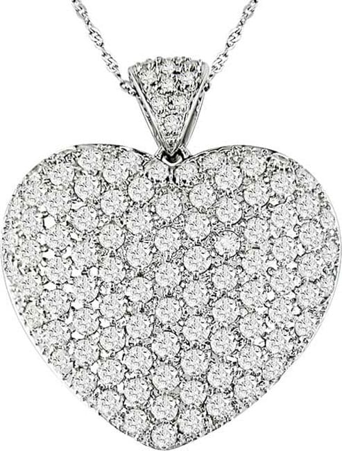 14k White Gold 3 1/2ct Diamond Pave Heart Pendant  