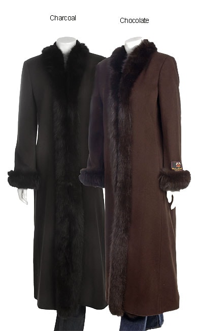 Marvin Richards Fox Fur Tuxedo Trim Long Wool Coat  
