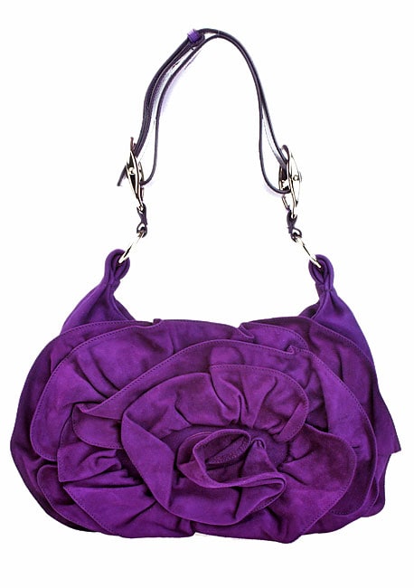 YSL Purple Suede Ruffle Flower Handbag  