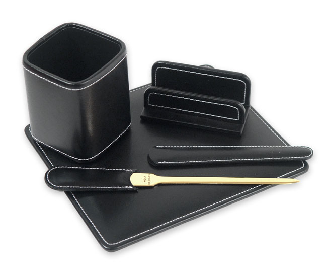 Shop Black Leather 4-piece Executive Desk Set - Free Shipping On Orders ...