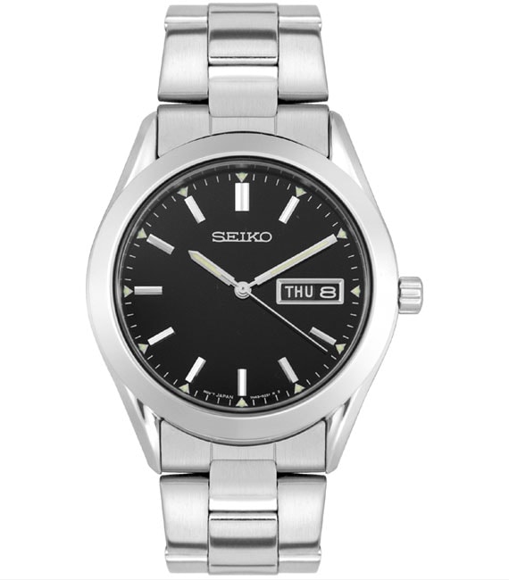 Seiko Mens Black Dial Stainless Steel Watch  