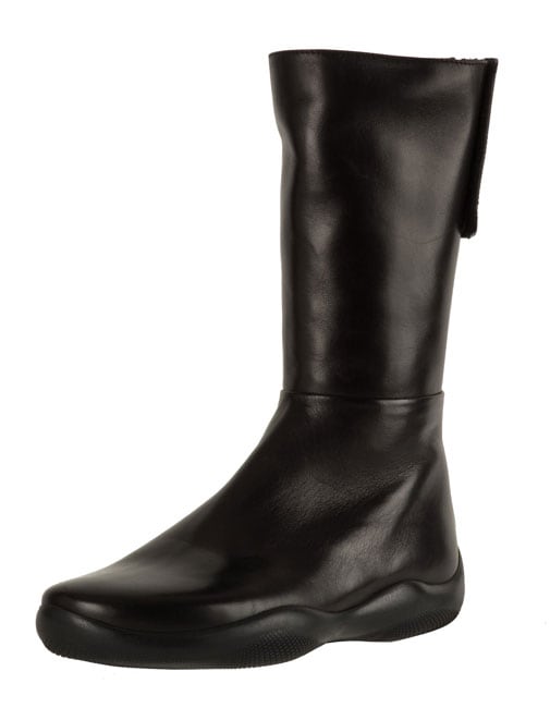 Prada Sport Black Leather Flat Mid calf Boots  