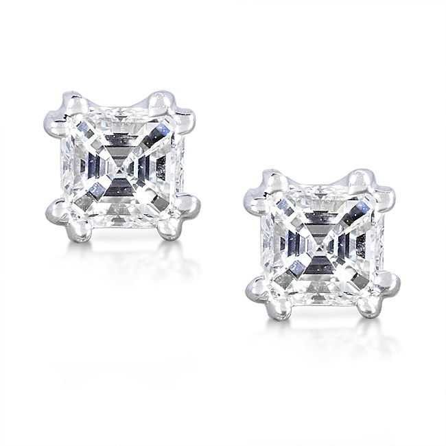 14k Gold 5/8ct TDW Asscher Diamond Stud Earrings (H I, SI1 SI2 