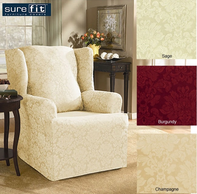 Sure Fit Normandy Damask Wing Chair Slipcover  