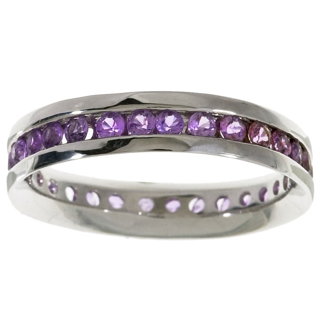 14k White Gold Pink Sapphire Eternity Channel Band  