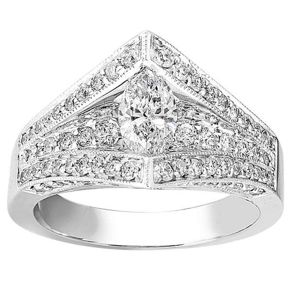 14k Gold 1ct TDW Marquis Diamond Engagement Ring (H I, S1)   