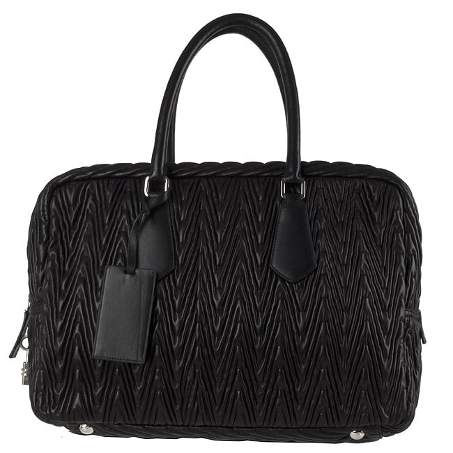 Prada Large Black Leather Chevron Handbag  