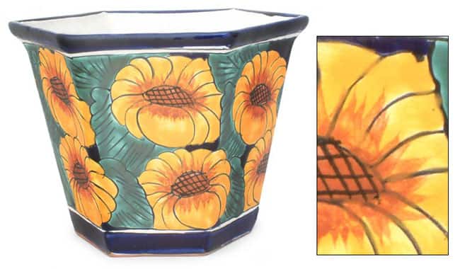 Ceramic Sunflower Fiesta Octagonal Flowerpot Planter