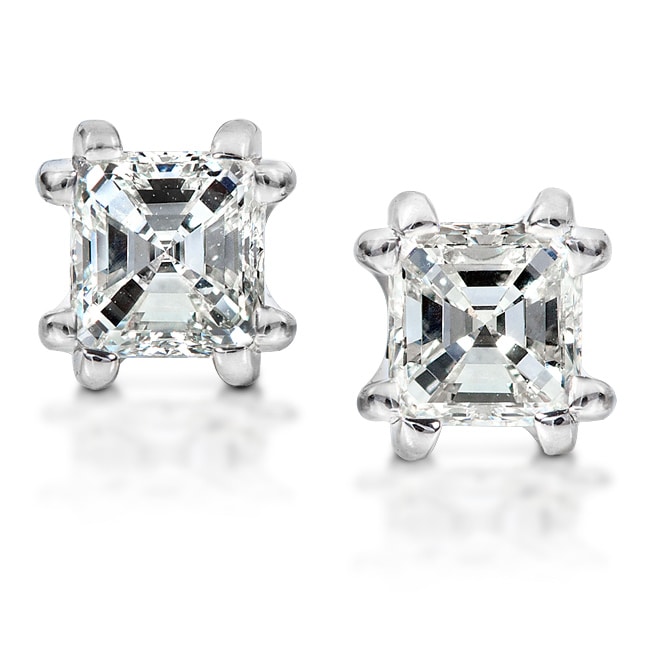 14k White Gold 1 1/4ct TDW Asscher Diamond Stud (H I, SI1 SI2 