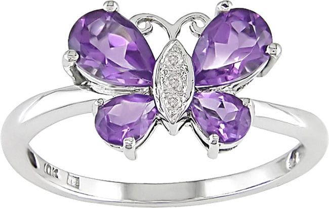 10k White Gold Amethyst Butterfly Ring  