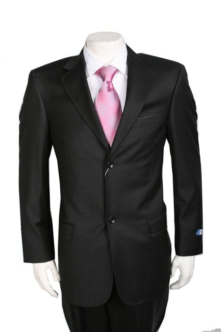 Zanetti I Deal Two Button Black Suit with Pink Pinstripes   