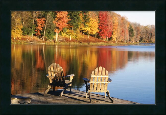 adirondack chairs on a dock framed canvas art - free