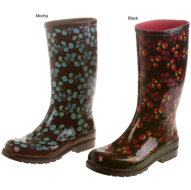 On Your Feet Satra Womens Cherry Print Rain Boots  