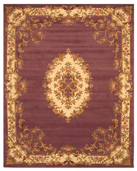 Hand tufted Wool Purple Aubusson Rug (5 x 8)  
