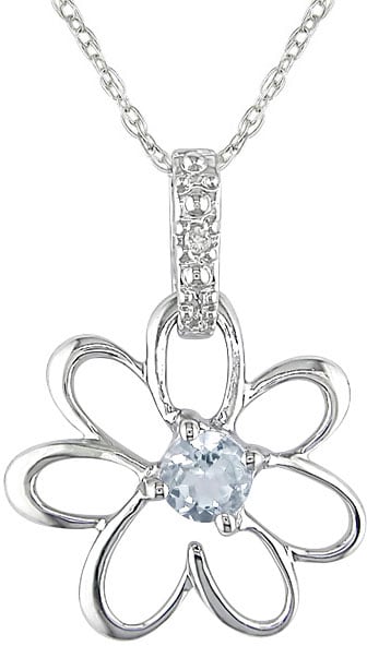 10k Aquamarine Diamond March Birth Stone Pendant  