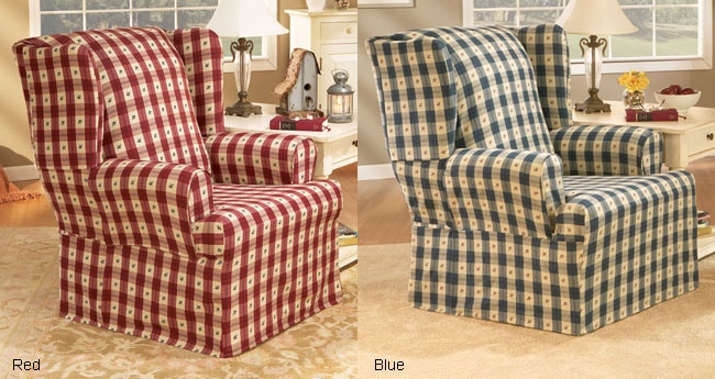 Brighton Check Washable Wing Chair Slipcover  