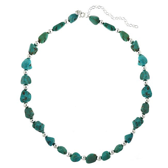   Sterling Silver Genuine Turquoise Bead Necklace  