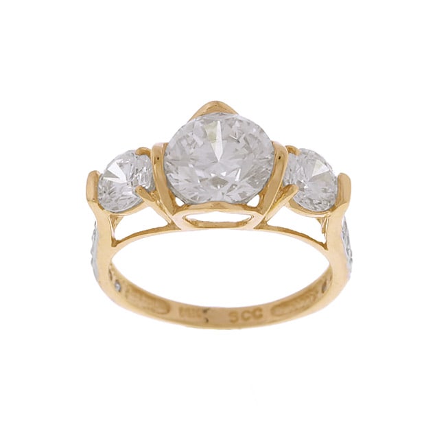 14k Yellow Gold CZ Diamoness 3 stone Ring  