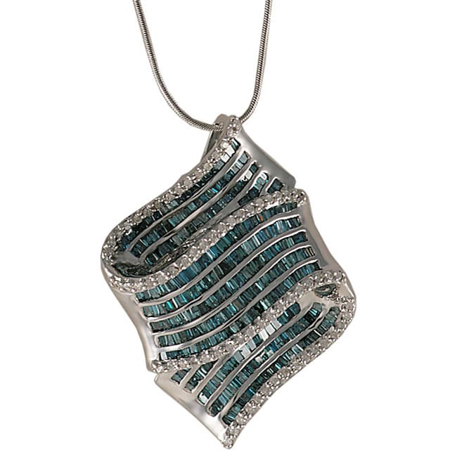 14k White Gold 3ct TDW White/ Teal Diamond Pendant  