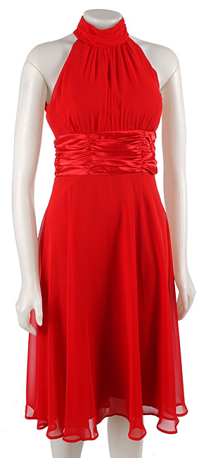 Connected Apparel Lipstick Red Halter Dress  