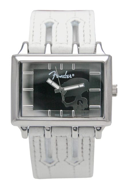 Fender Womens Silver Skull Dial White Strap Watch  