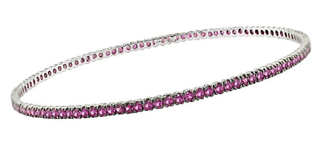 14k White Gold Pink Sapphire Bangle Bracelet  