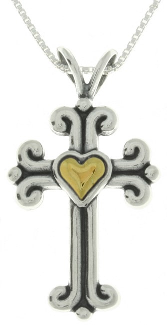 14k Gold and Silver Roman Cross Pendant  