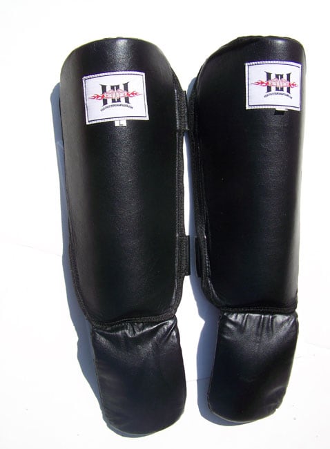 Pro Kickboxing Black Leather Shin guards  