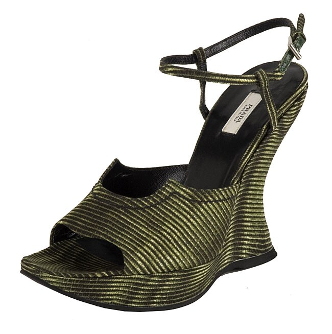 Prada Green/ Black Striped Wedge Sandals  