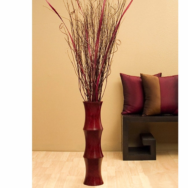 Scalloped Floor Vase & Burgundy Palm Stalks  