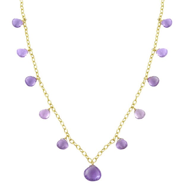14K Yellow Gold Station Necklace With Heart Shaped Synthetic Amethyst 16 Inches 14K Yellow Gold Station Necklace With Heart Shaped Synthetic Amethyst 16 Inches