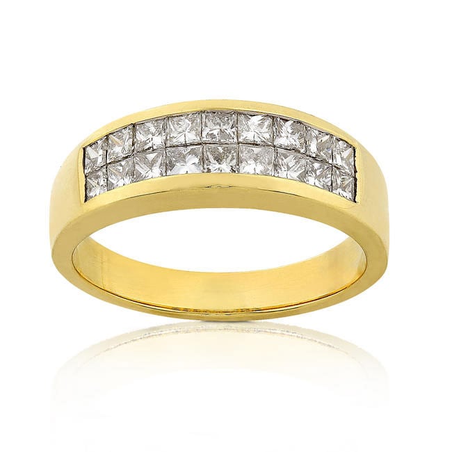 18k Yellow Gold 1ct TDW Two Row Diamond Ring  