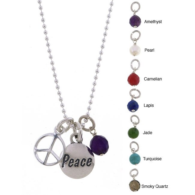   Peace Word, Sign and Gem Charm Necklace (7 choices)  