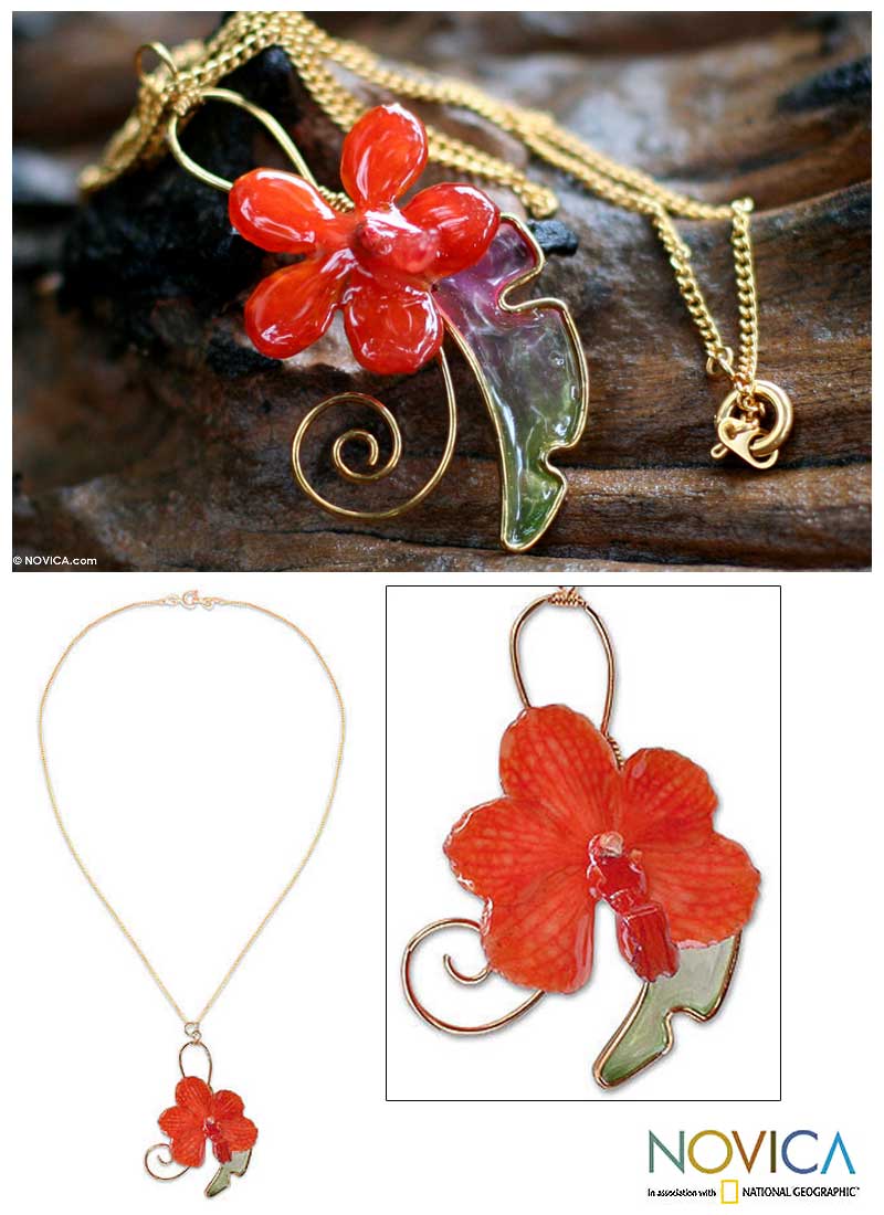 Natural Orchid Gold plated Necklace (Thailand)  