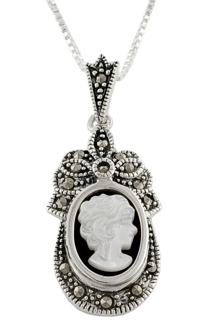 Sterling Silver Cameo Pendant w/ Marcasite Accents  