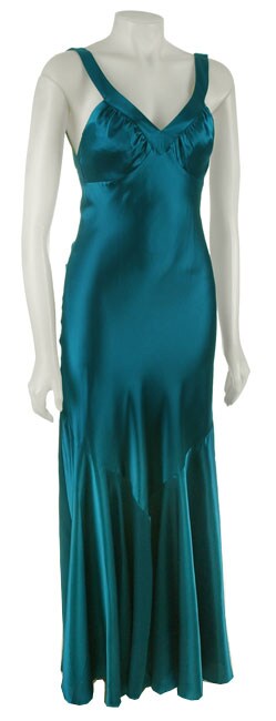 Adrianna Papell Long Ruched Back Silk Charmeuse Dress  